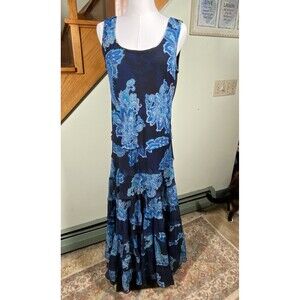 Chicos Women's Maxi Dress Tiered Lined Blue Paisley Size 1 Mermaidcore Whimsical